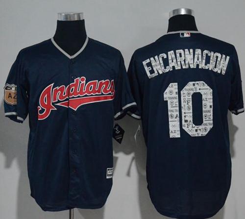 Indians #10 Edwin Encarnacion Navy Blue Spring Training Cool Base Stitched MLB Jersey